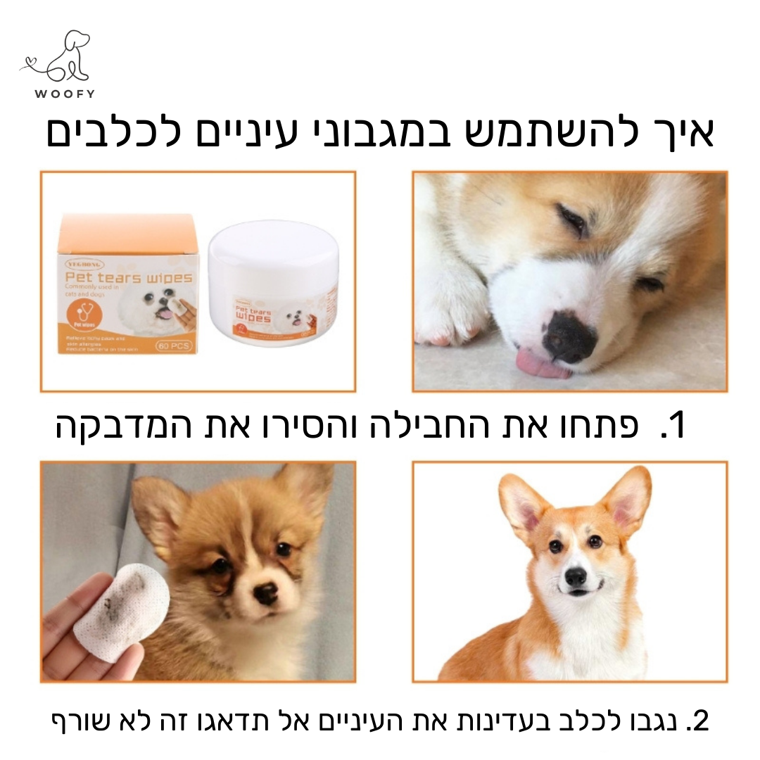 מגבונים עדינים לניקוי אזור העיניים של הכלב